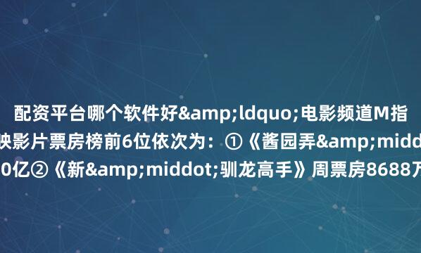 配资平台哪个软件好&ldquo;电影频道M指数&rdquo;热映影片票房榜前6位依次为：①《酱园弄&middot;悬案》周票房1.90亿②《新&middot;驯龙高手》周票房8688万③《分手清单》周票房3712万④《碟中谍8：最终清算》周票房 3361万⑤《时间之子》周票房2094万⑥《疾速追杀：芭蕾杀姬》周票房800万